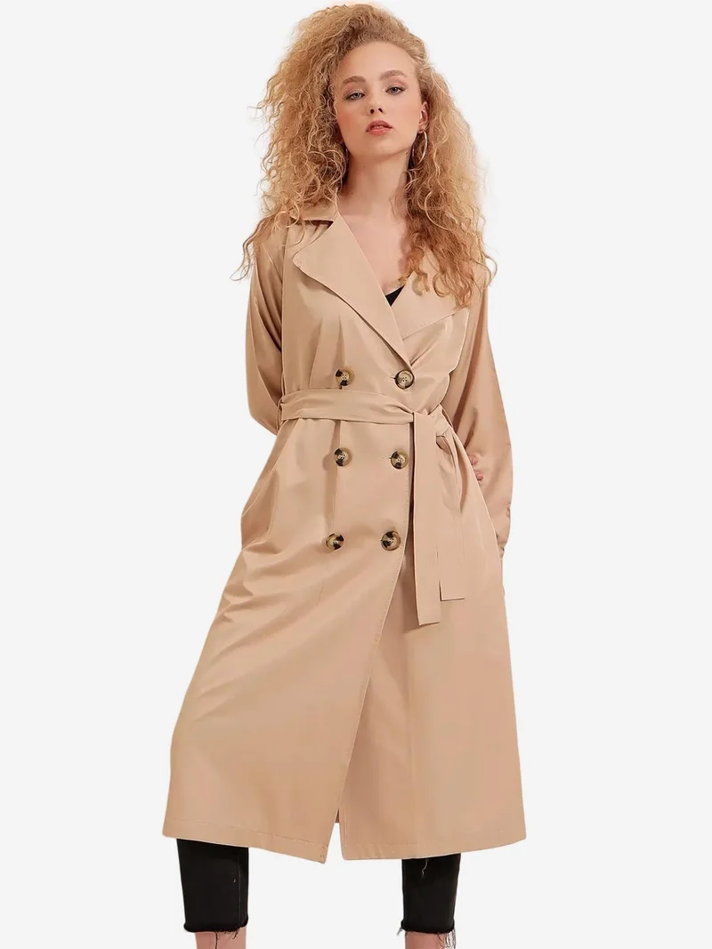 Big Dart Camel Brown BDART Belted Long Trench Coat for Women | Best Price UAE
