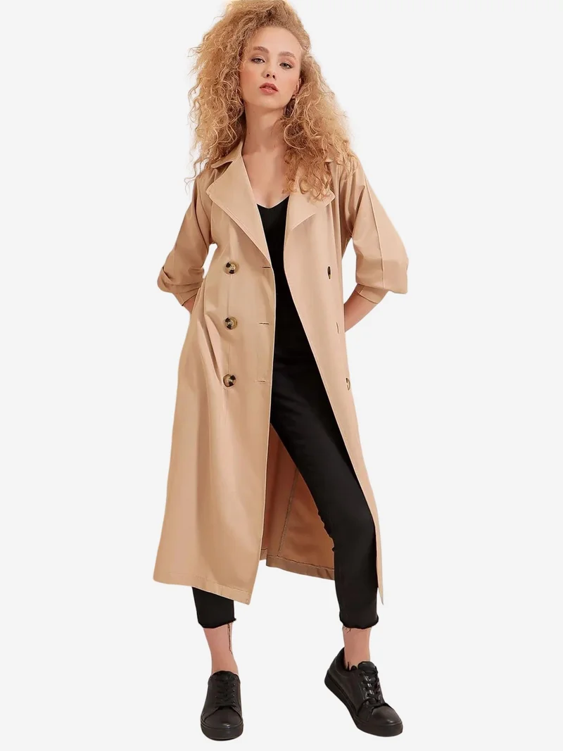 Big Dart Camel Brown BDART Belted Long Trench Coat for Women | Best Price UAE