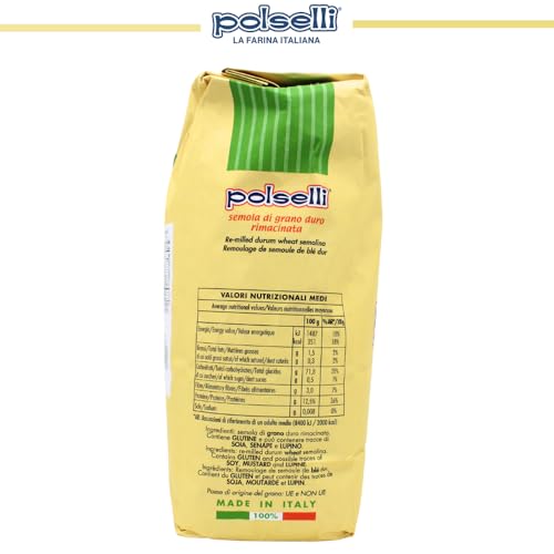 POLSELLI Italian Semola Flour, 11 lbs (5 kg), Fine Ground Semolina Rimachinata for Fresh Pasta, Bread, Durum Wheat, Product of Italy, - Image 3