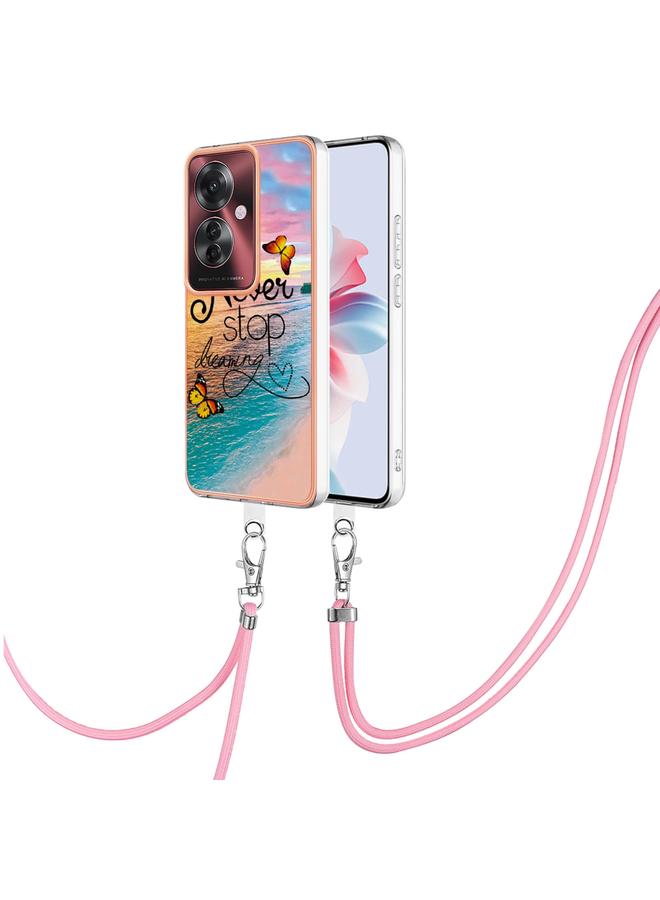 S-TOP Case For OPPO Reno11 F 5G Global Electroplating Pattern IMD TPU Shockproof Case with Neck Lanyard - Image 1