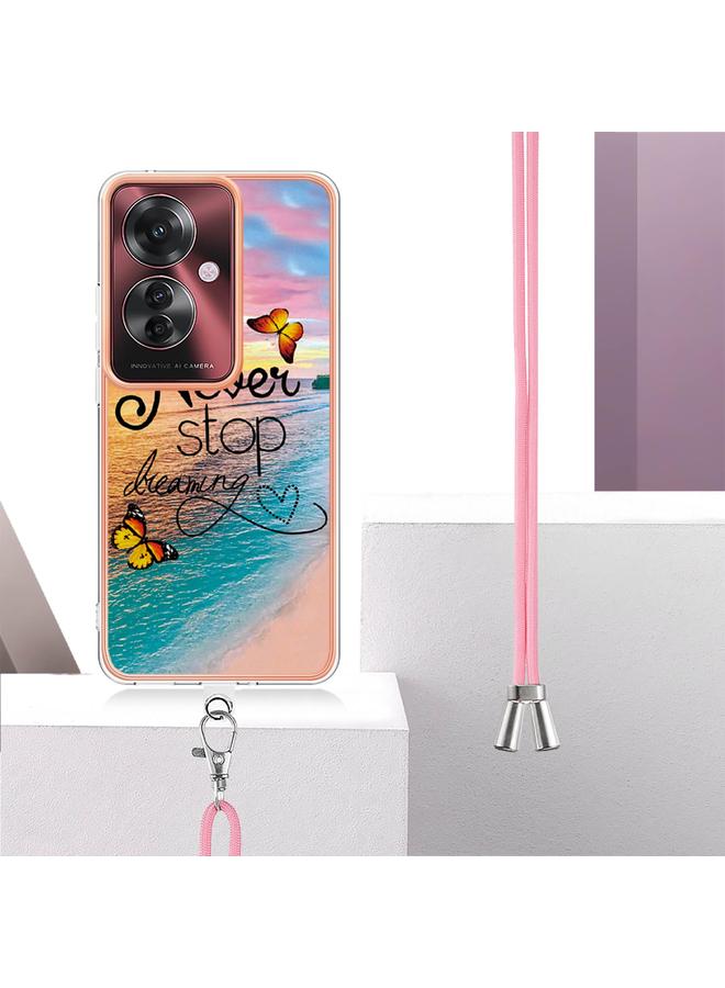 S-TOP Case For OPPO Reno11 F 5G Global Electroplating Pattern IMD TPU Shockproof Case with Neck Lanyard - Image 3