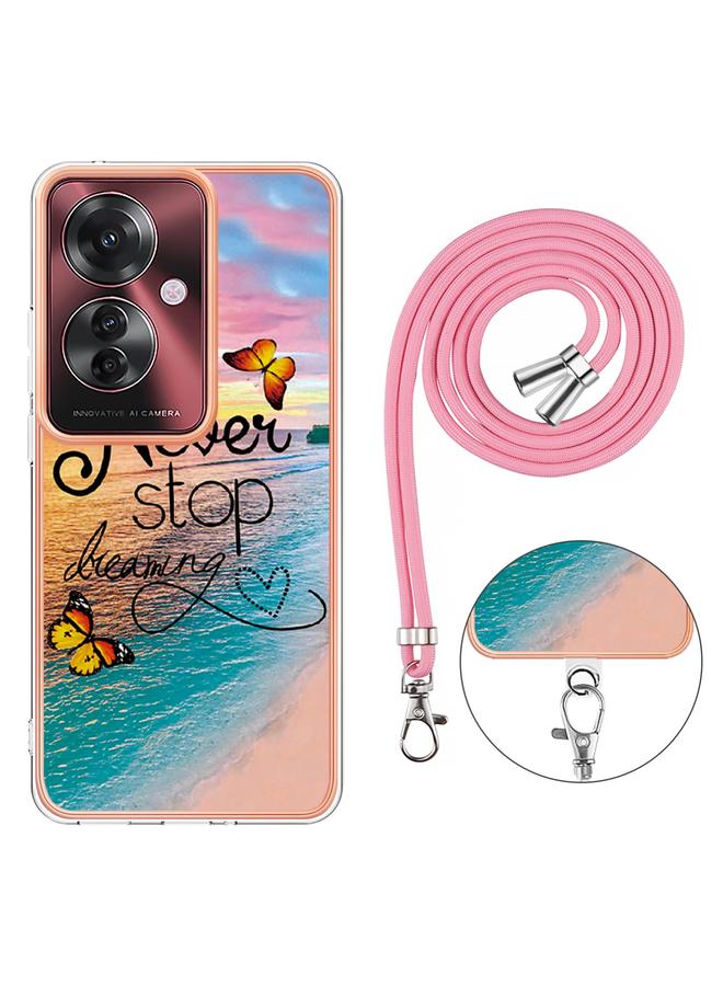 S-TOP Case For OPPO Reno11 F 5G Global Electroplating Pattern IMD TPU Shockproof Case with Neck Lanyard - Image 4