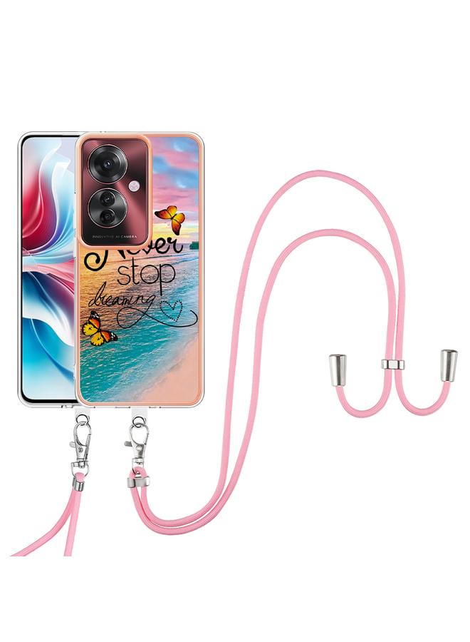 S-TOP Case For OPPO Reno11 F 5G Global Electroplating Pattern IMD TPU Shockproof Case with Neck Lanyard - Image 2
