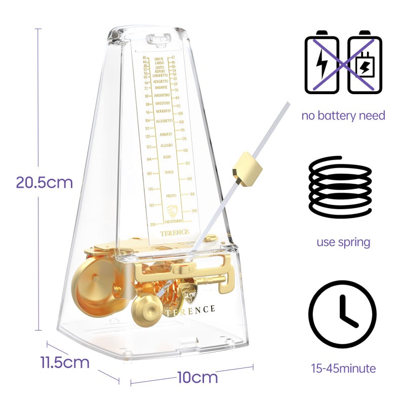 TERENCE Mechanical Metronome for Piano Guitar Violin Bass Drum and Other Musical Instruments Loud Sound and High Precision Track Beat and Tempo, Portable Metronome Gift Teaching for Beginners (Black) - Image 4