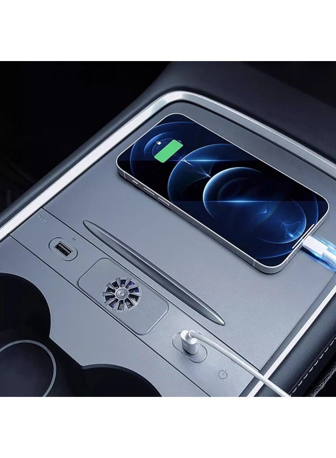 HPS Tesla USB Hub Docking Station with Retractable Charging Cables – Compatible with Tesla Model 3/Y Central Control Aromatherapy Expansion Dock – Type-C Phone Charger - Image 2