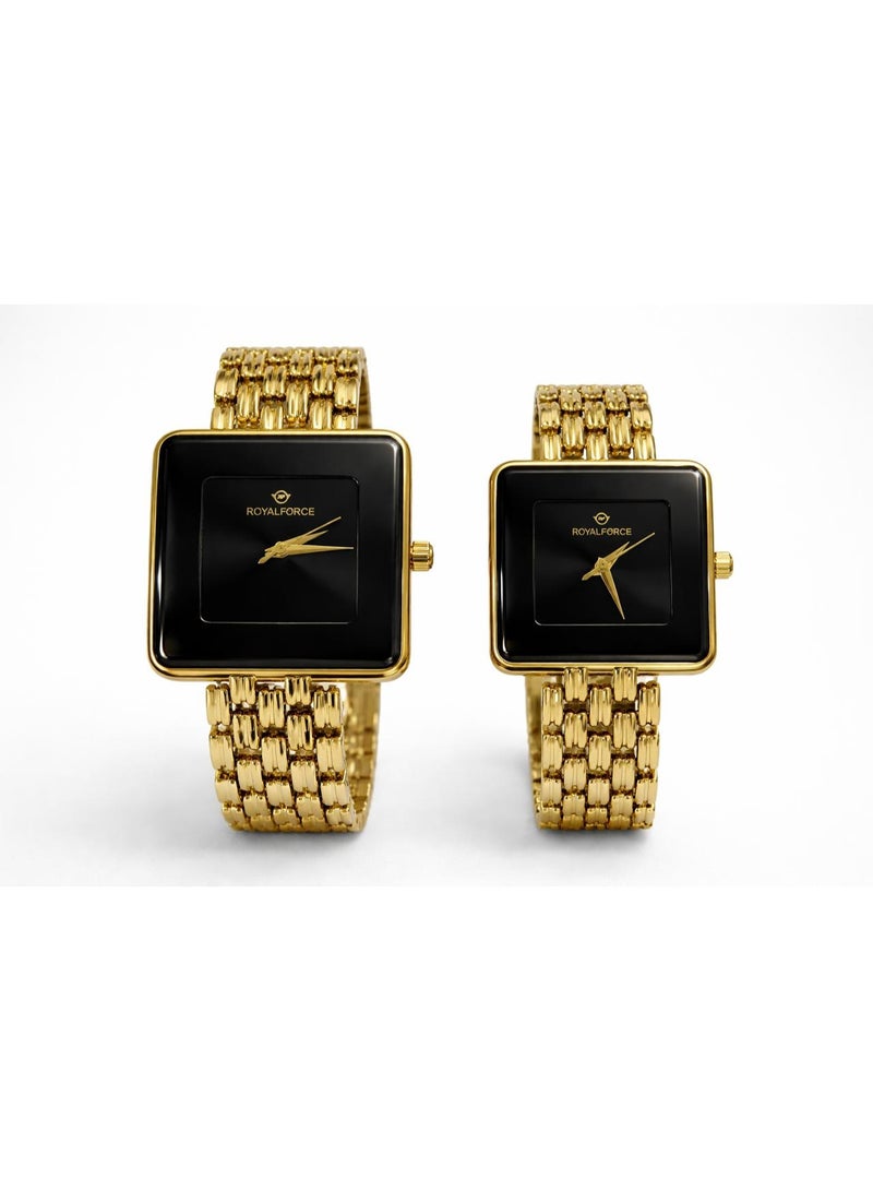 ROYAL FORCE ELARA Square Duo Couple Watch Set RF2501 Gold Stainless Steel Luxury Analog Quartz Wrist Watches for Men & Women - Image 1
