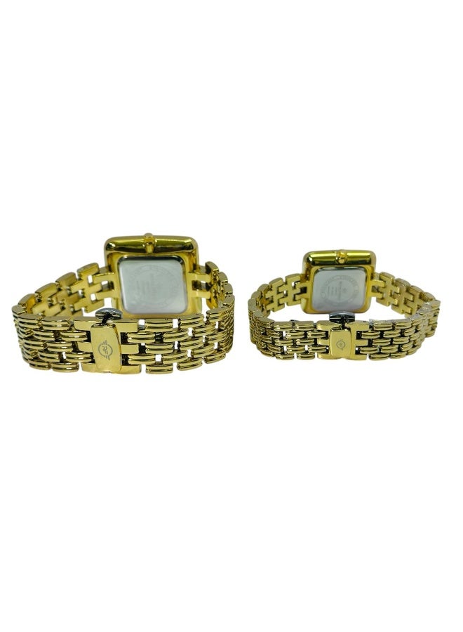 ROYAL FORCE ELARA Square Duo Couple Watch Set RF2501 Gold Stainless Steel Luxury Analog Quartz Wrist Watches for Men & Women - Image 4