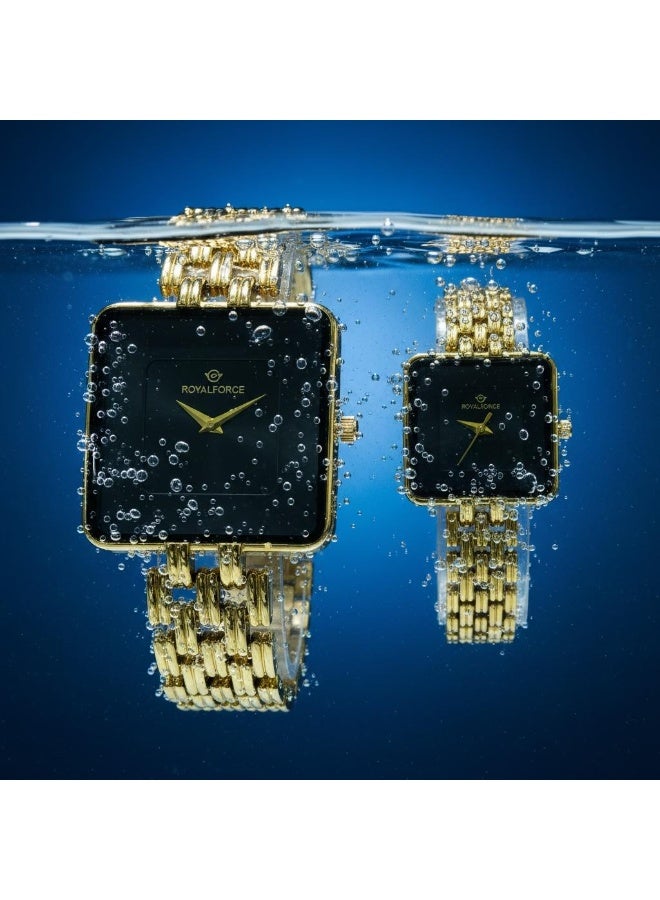 ROYAL FORCE ELARA Square Duo Couple Watch Set RF2501 Gold Stainless Steel Luxury Analog Quartz Wrist Watches for Men & Women - Image 5