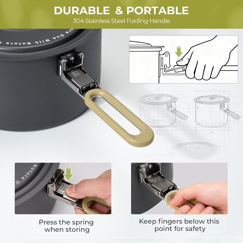 Alocs Camping Cookware Set - Lightweight Non-Stick Pots and Pans with Kettle for Outdoor Cooking - Image 3
