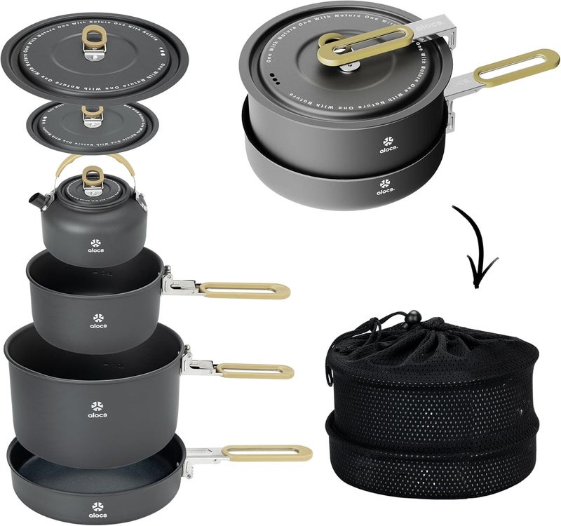 Alocs Camping Cookware Set - Lightweight Non-Stick Pots and Pans with Kettle for Outdoor Cooking - Image 1