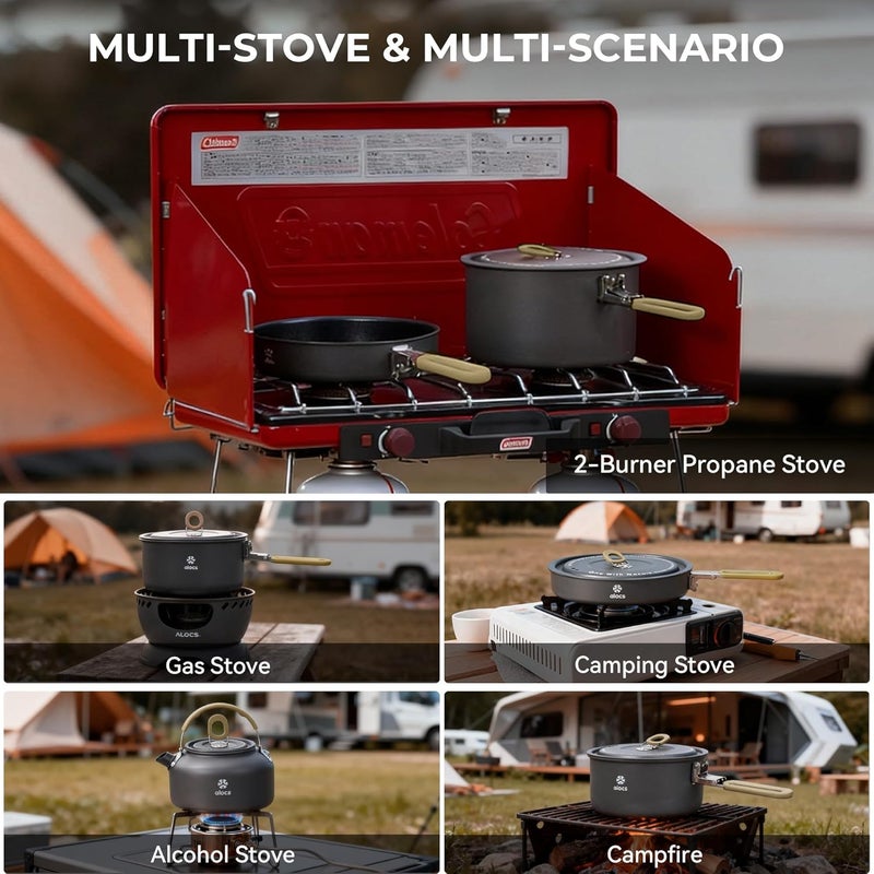Alocs Camping Cookware Set - Lightweight Non-Stick Pots and Pans with Kettle for Outdoor Cooking - Image 4