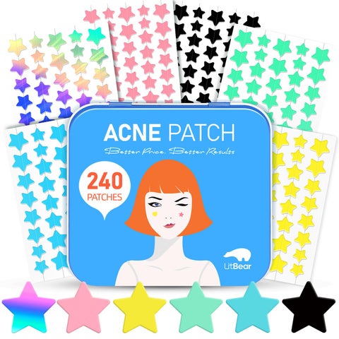 LitBear Acne Patch Pimple Patch 6 Colors 240 Dots Star Pimple Patches with Tea Tree Oil  Centella Oil Hydrocolloid Acne Pimple Patches for Face Cute Zit Patches Pimple Stickers Acne Dots
