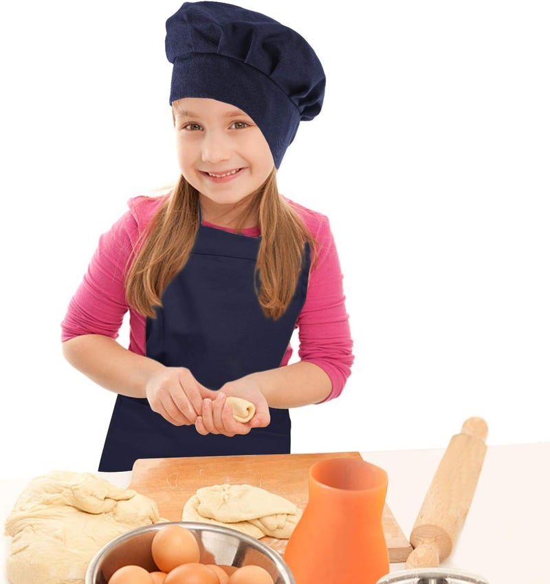 Aurya Kids Apron and Chef Hat Set-Adjustable Child Apron for Boys and Girls for Cooking Baking Dark Blue - Image 5