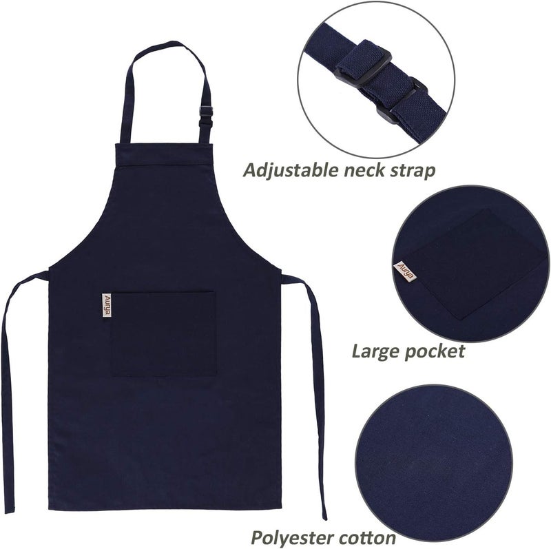 Aurya Kids Apron and Chef Hat Set-Adjustable Child Apron for Boys and Girls for Cooking Baking Dark Blue - Image 2
