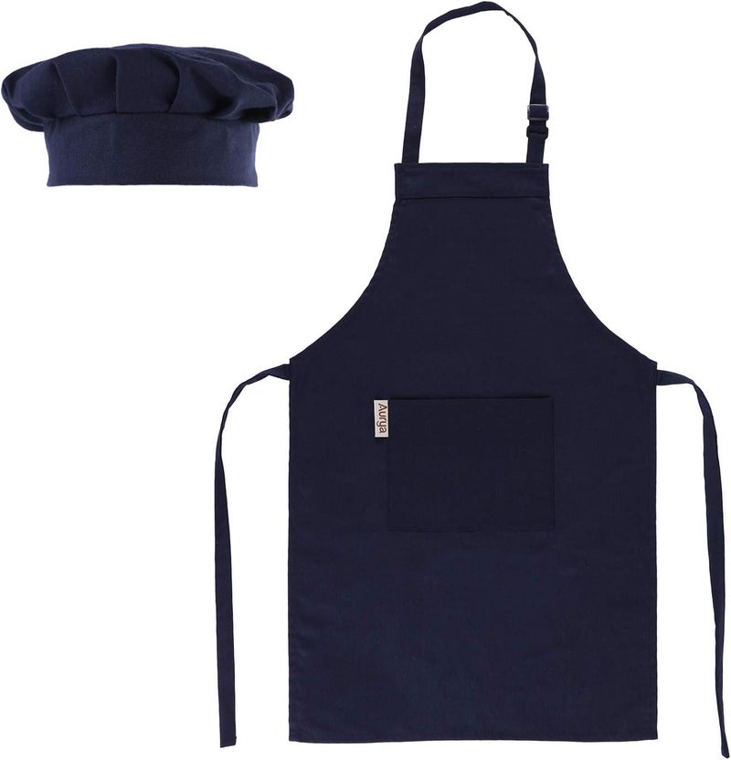 Aurya Kids Apron and Chef Hat Set-Adjustable Child Apron for Boys and Girls for Cooking Baking Dark Blue - Image 1