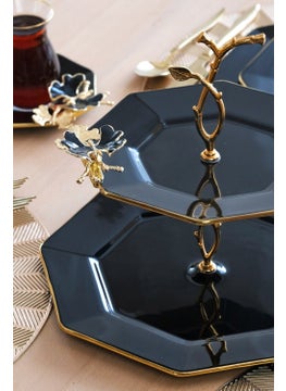Glore Dolmabahçe Octagonal Black Gold Gilded Glass Cookie Holder  - Image 1