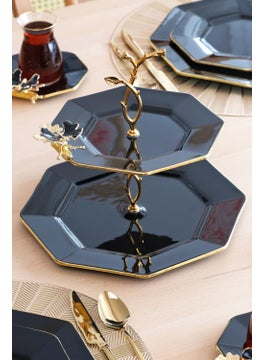 Glore Dolmabahçe Octagonal Black Gold Gilded Glass Cookie Holder  - Image 3