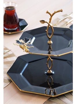 Glore Dolmabahçe Octagonal Black Gold Gilded Glass Cookie Holder  - Image 2