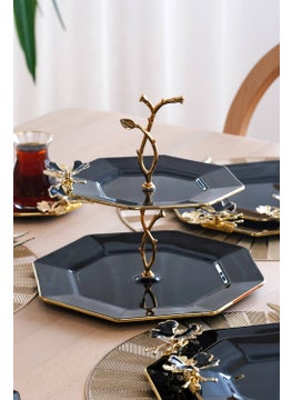Glore Dolmabahçe Octagonal Black Gold Gilded Glass Cookie Holder  - Image 4