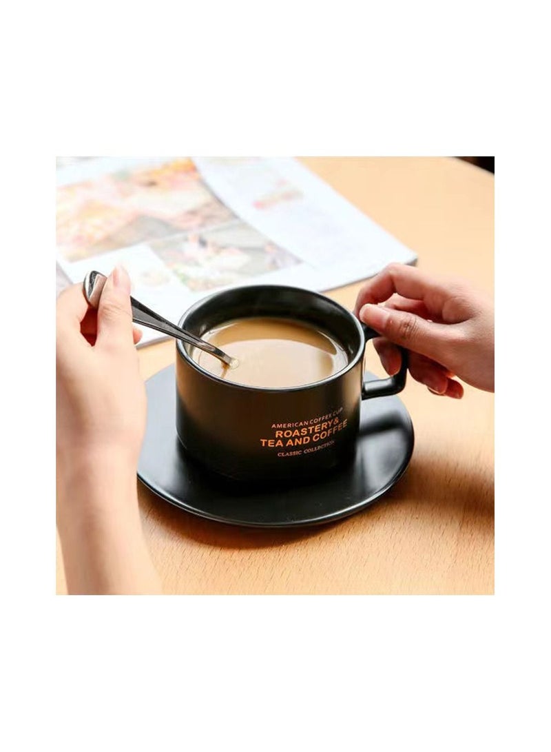 1 Piece Ceramic Mug With Spoon And Porcelain Plate，Simple And Retro - Image 1