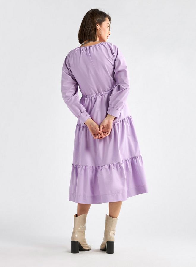 سبلاش فيڤ فستان سادة متعدد الطبقات بأكمام منفوخة - Image 3