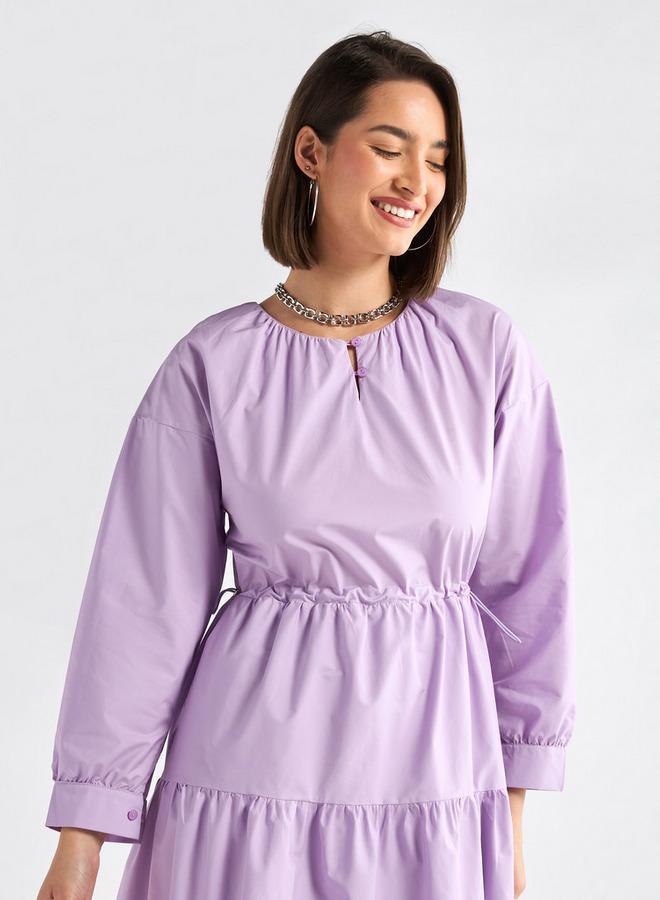 سبلاش فيڤ فستان سادة متعدد الطبقات بأكمام منفوخة - Image 2