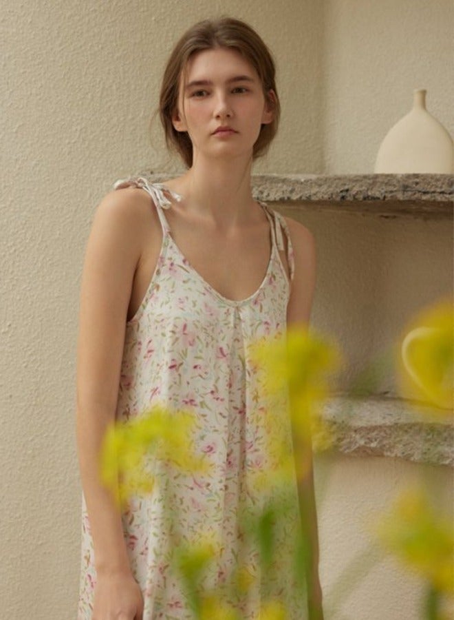 Fashion Satin Bowknot Suspender Dress - Two Styles In One, Fresh Pink Floral Nightgown Women's Robe (Size M) - Image 2