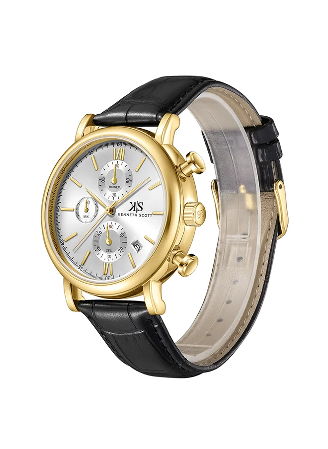 كينيث سكوت Kenneth Scott Men's White Dial Chrono & Multi Function Watch - K23151-GLBW
