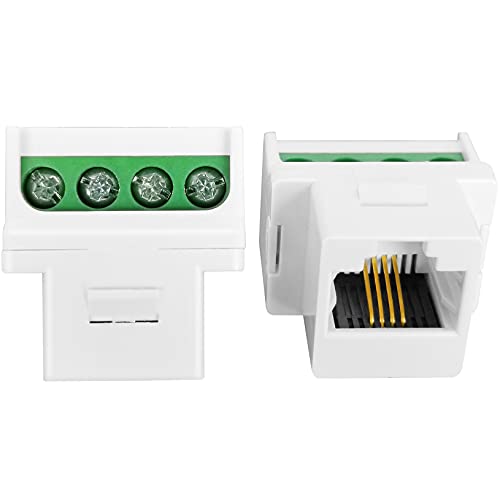NECABLES 2Pack RJ11 Screw Jack CAT3 Telephone Keystone Jack with Screw Terminal on Breakout Board 4 Screws to RJ11 6P4C Female White - Image 2