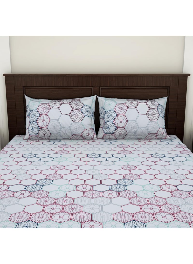 SPACES Spaces 100 Cotton Double Bedsheet 228 Cm X 274 Cm 43 Cm X 68 Cm 144 Tc Percale Geometric Bedsheet Pillow Covers Set Light Grey Geoscape  - Image 4