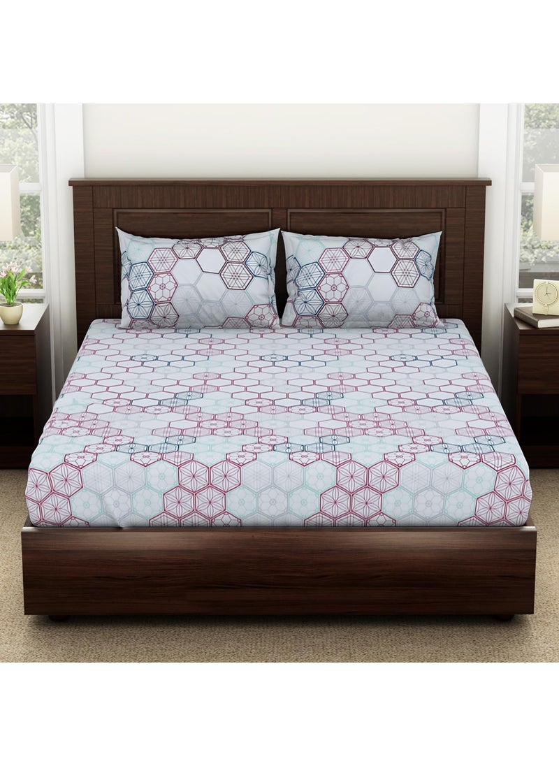 SPACES Spaces 100 Cotton Double Bedsheet 228 Cm X 274 Cm 43 Cm X 68 Cm 144 Tc Percale Geometric Bedsheet Pillow Covers Set Light Grey Geoscape  - Image 1