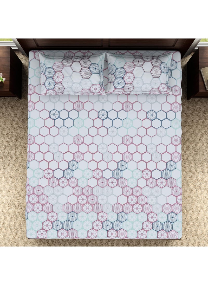 SPACES Spaces 100 Cotton Double Bedsheet 228 Cm X 274 Cm 43 Cm X 68 Cm 144 Tc Percale Geometric Bedsheet Pillow Covers Set Light Grey Geoscape  - Image 3