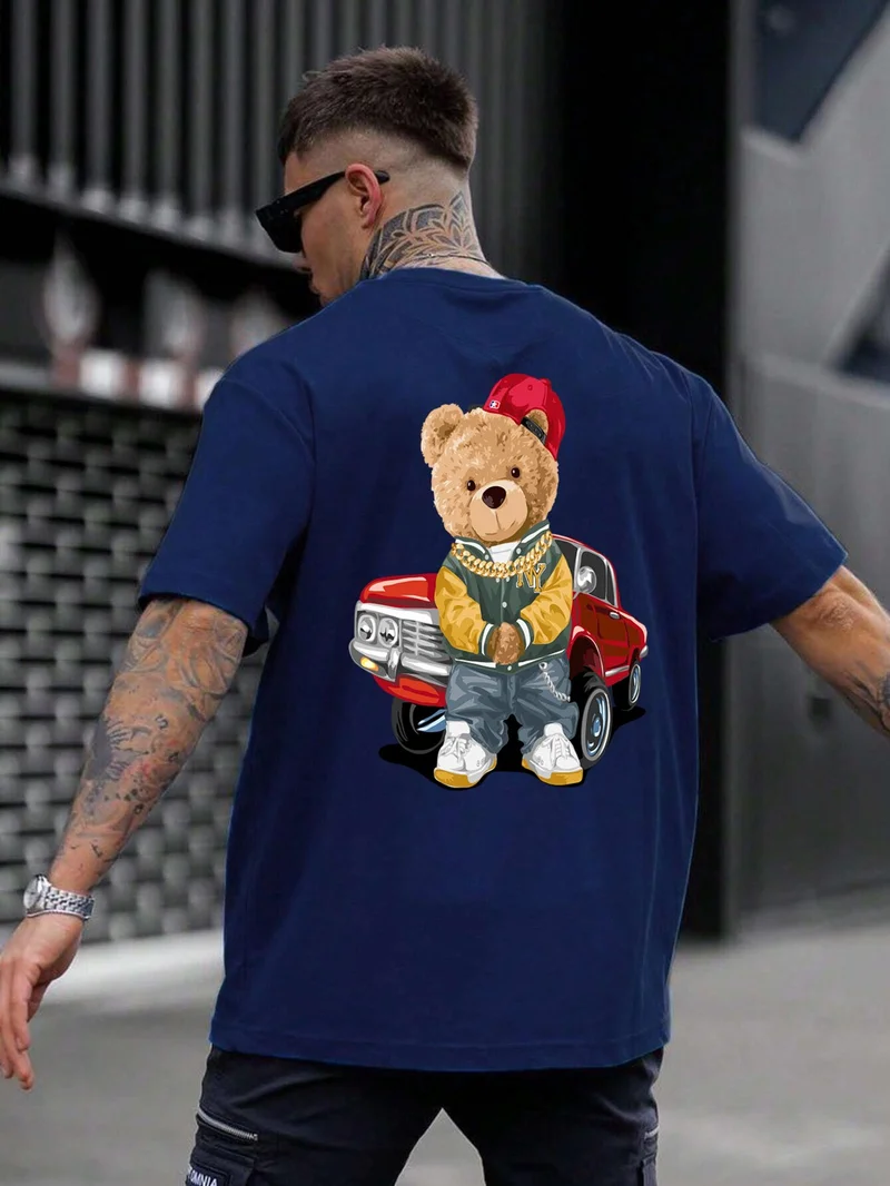 دوغ فش Teddy Printed Oversize Navy Blue Men's T-Shirt