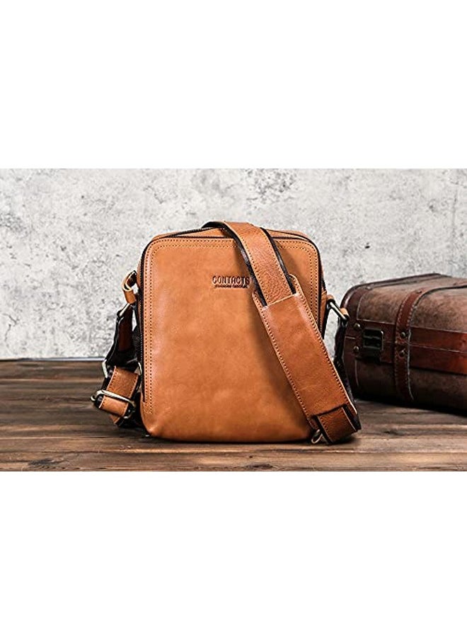 CONTACTS Contacts Men's and Women's Genuine Leather Messenger/Crossbody/Sling Bag (Tan) Compatible with I PAD & Mini Laptop or Tablet upto 9 Inches - 09  - Image 4