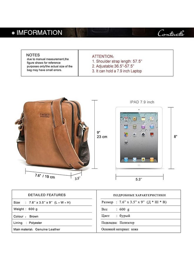 CONTACTS Contacts Men's and Women's Genuine Leather Messenger/Crossbody/Sling Bag (Tan) Compatible with I PAD & Mini Laptop or Tablet upto 9 Inches - 09  - Image 3