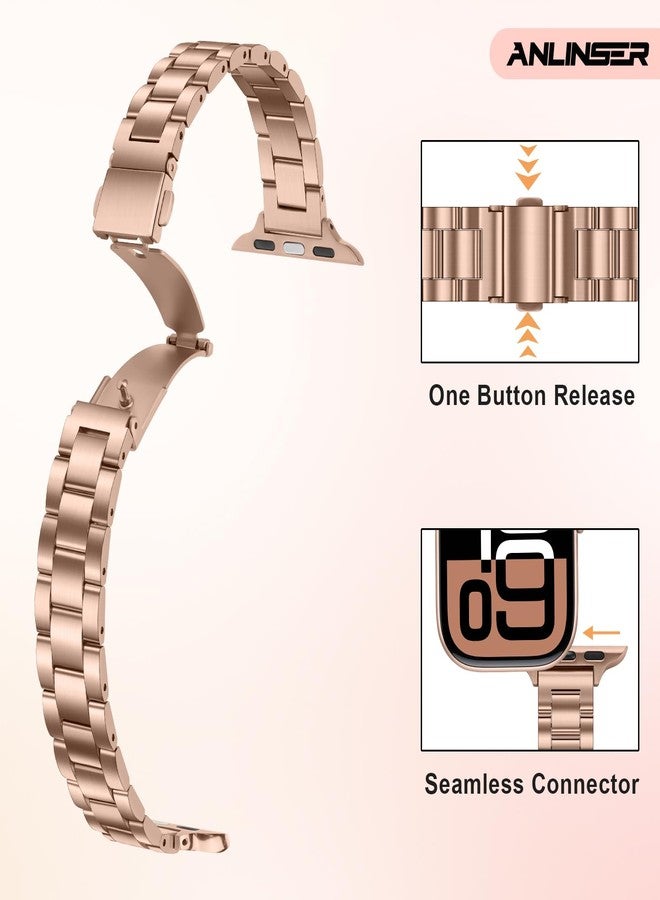 Anlinser Straps Compatible with Apple Watch Strap 42mm 41mm 40mm 38mm, Women Thin Stainless Steel Metal Band for iWatch Series 10 9 8 7 6 5 4 3 2 1 SE (Rose Gold) - Image 4