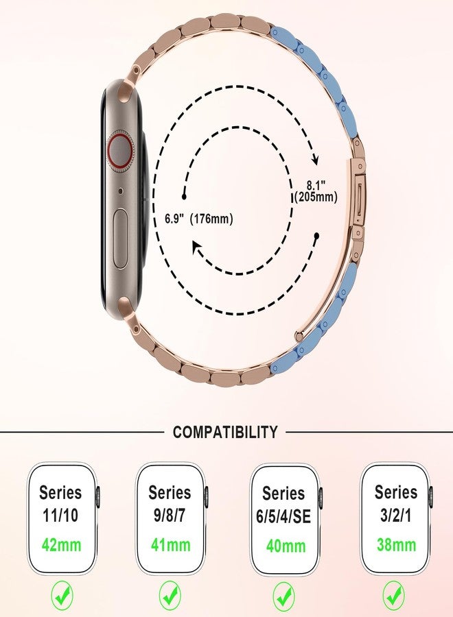 Anlinser Straps Compatible with Apple Watch Strap 42mm 41mm 40mm 38mm, Women Thin Stainless Steel Metal Band for iWatch Series 10 9 8 7 6 5 4 3 2 1 SE (Rose Gold) - Image 5