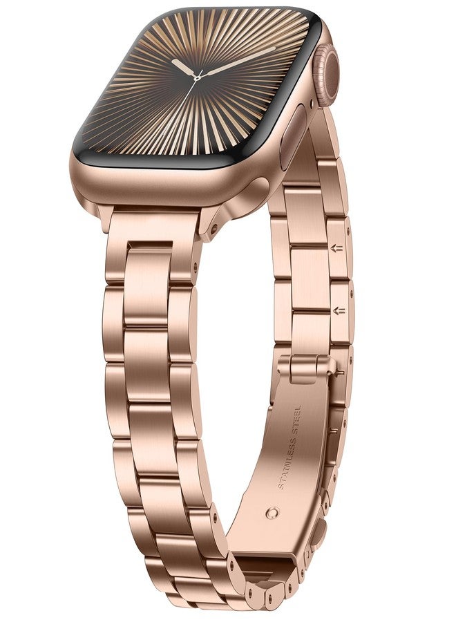 Anlinser Straps Compatible with Apple Watch Strap 42mm 41mm 40mm 38mm, Women Thin Stainless Steel Metal Band for iWatch Series 10 9 8 7 6 5 4 3 2 1 SE (Rose Gold) - Image 1