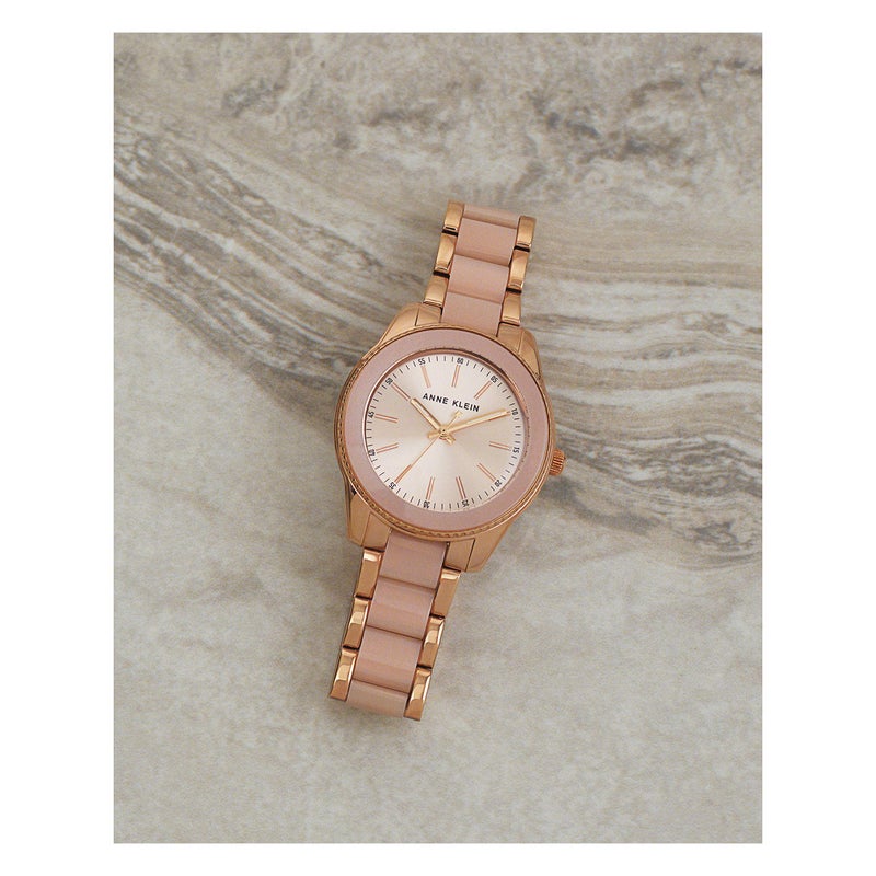 ANNE KLEIN ساعة أن كليين النسائية AK/3214LPRG بتصميم وردي ذهبي ورابط من الراتنج الوردي الفاتح - Image 3