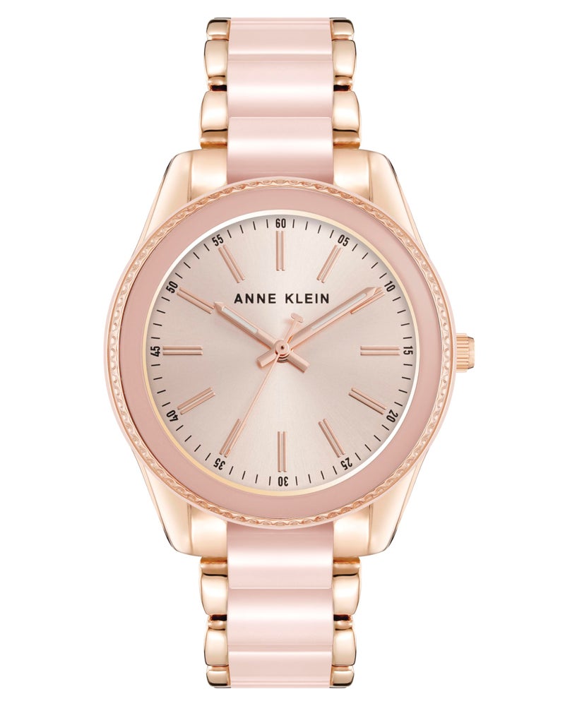 ANNE KLEIN ساعة أن كليين النسائية AK/3214LPRG بتصميم وردي ذهبي ورابط من الراتنج الوردي الفاتح - Image 1