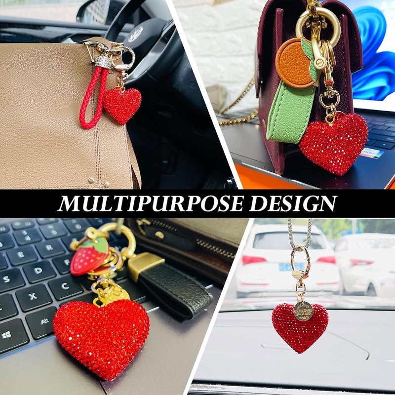 Crystal Keychain for Women with Sparkly Rhinestones Heart Shape, Pretty Key Chains for Women Girls Gifts，Red Rose - Image 3