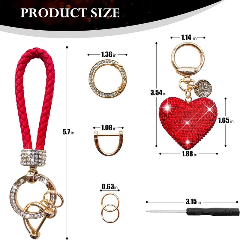 Crystal Keychain for Women with Sparkly Rhinestones Heart Shape, Pretty Key Chains for Women Girls Gifts，Red Rose - Image 4