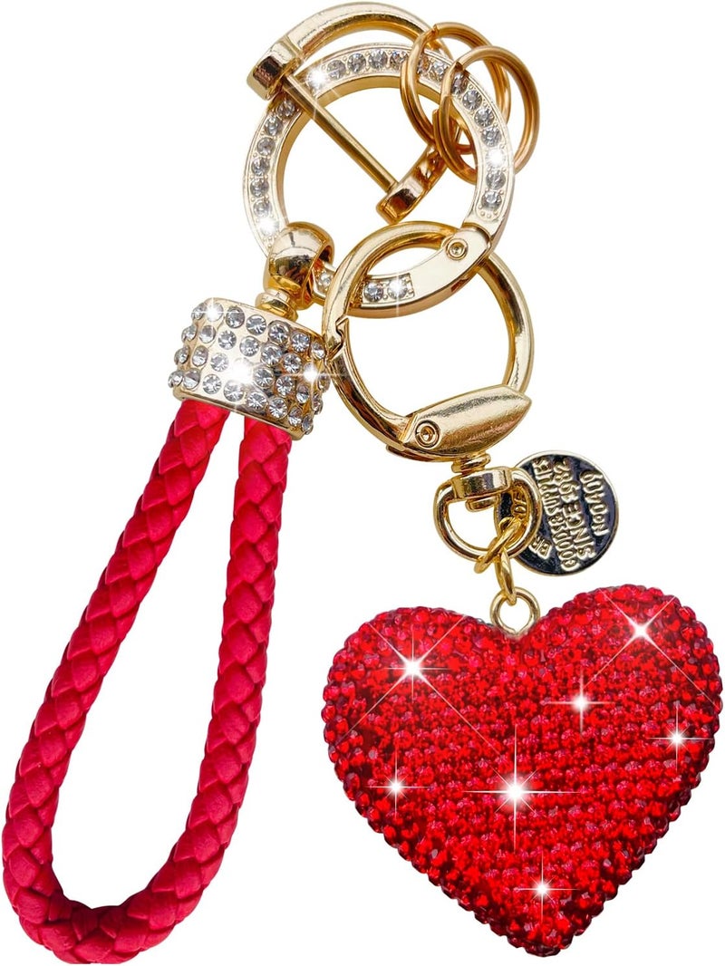 Crystal Keychain for Women with Sparkly Rhinestones Heart Shape, Pretty Key Chains for Women Girls Gifts，Red Rose - Image 1