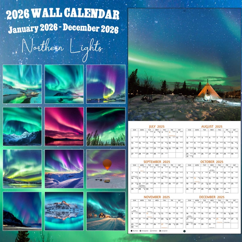 GoiUnlt 2026 Calendar  2026 Wall Calendar  Northern Lights Calendar 2026 From Jan 2026 - Dec 2026  12"" X 24"" (Open)  12 Month Wall Calendar 2026  Large Blocks  Thick Paper  Hanging Holes  Ample Writing Space - Image 2