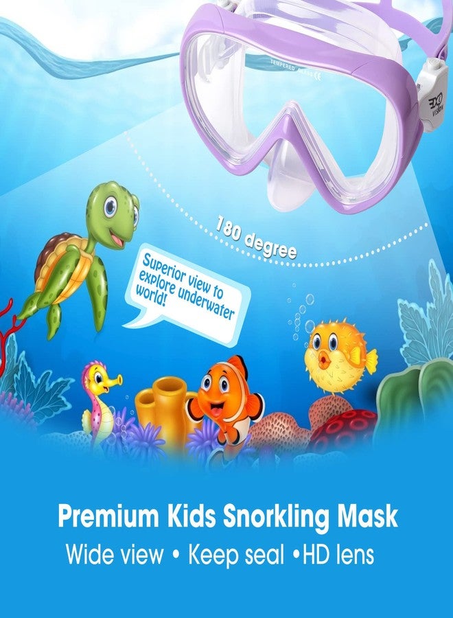 EXP VISION قناع سباحة للأطفال مزود بأنبوب تنفس، قناع غوص بانورامي 180 درجة للأطفال، نظارات سباحة مضادة للضباب مع غطاء للأنف، نظارات غطس للشباب للغطس والغوص والسباحة (بنفسجي) - Image 2