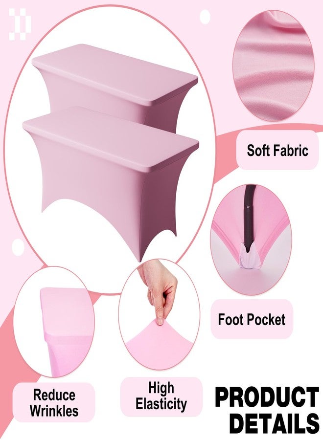 Trlyc 2 Pack 6FT Spandex Table Cloth - 72 x 30 Inch Rectangular Stretch Tablecloth, Wrinkle Resistant Scretch Table Cover for Wedding, Party, Banquet, Picnic, Outdoor Decoration (2Pcs,Pink) - Image 3