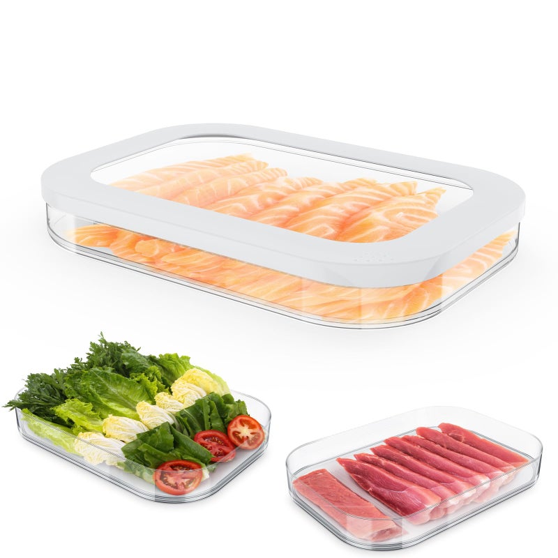 Cecnamt Stackable Deli Meat Container with Drainage Groove and Silicone Lid, Clear Refrigerator Storage Containers for Lunch Meats, Cold Cuts, Bacon, Cheese, BPA Free - 1 Layer - Image 1
