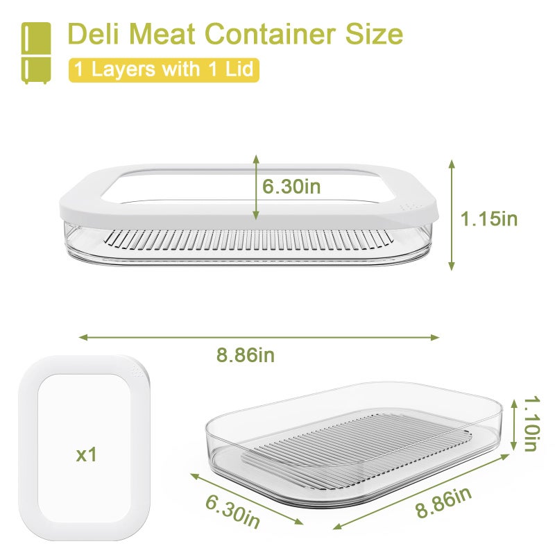 Cecnamt Stackable Deli Meat Container with Drainage Groove and Silicone Lid, Clear Refrigerator Storage Containers for Lunch Meats, Cold Cuts, Bacon, Cheese, BPA Free - 1 Layer - Image 3