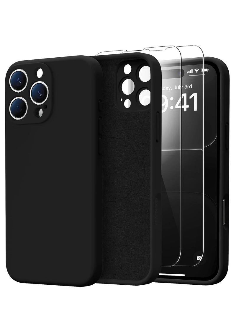 دوسالا حافظة iPhone 16 Pro Max مع 2 واقي شاشة - متوافقة مع MagSafe، حماية محسّنة للكاميرا، حافظة واقية من السيليكون السائل (6.9 بوصات) - باللون الأسود - Image 1