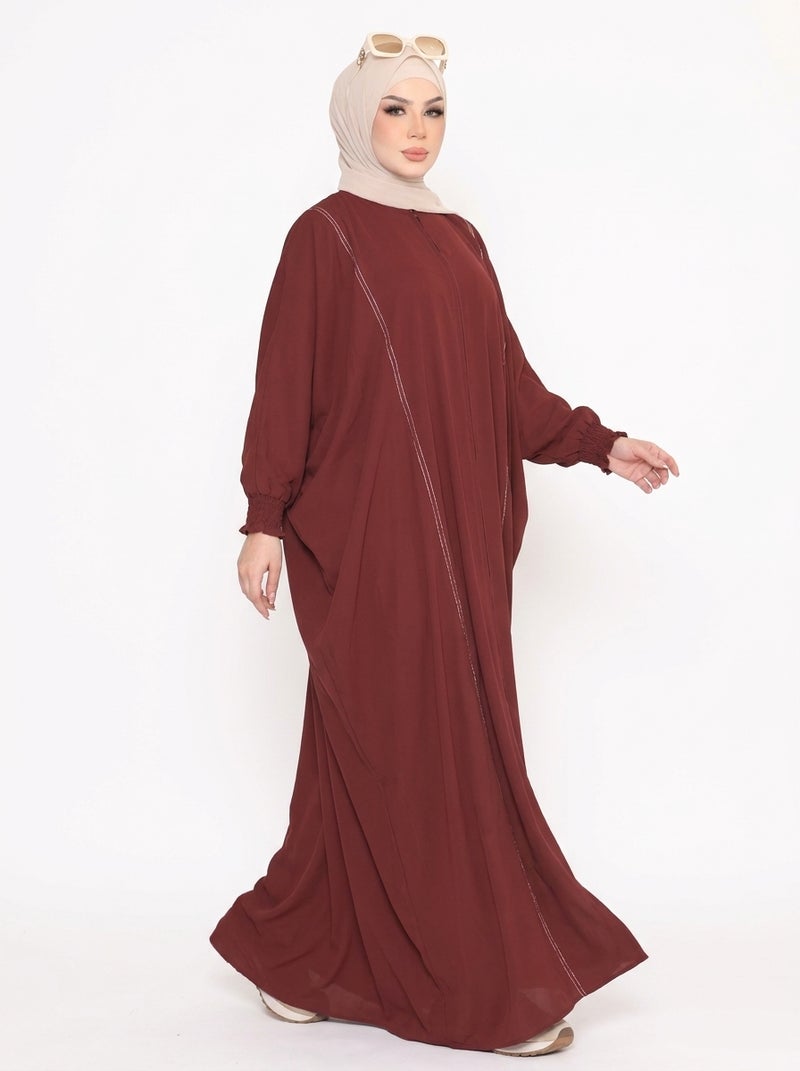 Elegant Women's Abaya with Wide Cut and Side Embellishments, HAVAN Color, Suitable for Daily & Formal Occasions - Image 3